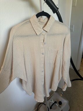 American Eagle Outfitters Cream Button-Down swimsuit cover up